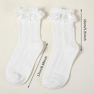 Носки с рюшами Mabor Белые, 3 пары Мягкие носки с рюшами, Женские носки из гребенного хлопка с кружевом, Милые носки принцессы Лолиты для девочек synthetic.ua - Фото 1