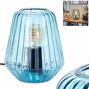 Настільна лампа HOFSTEIN Telhais метал/скло Ø17 см 1 x E27 чорна/синя - Фото 1