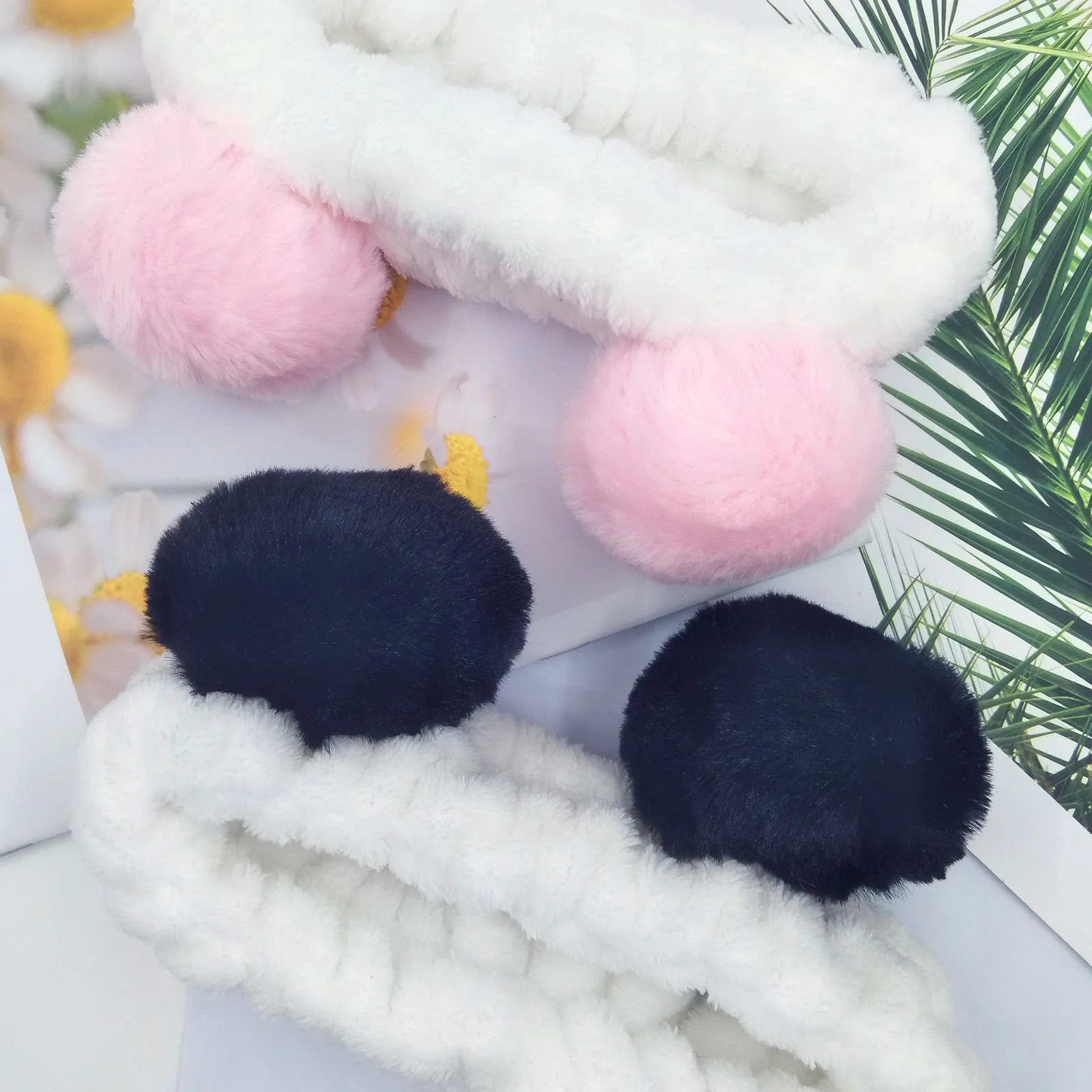 Пов'язка на голову для макіяжу Panda, рожева + чорна, набір 2 шт, фото №3