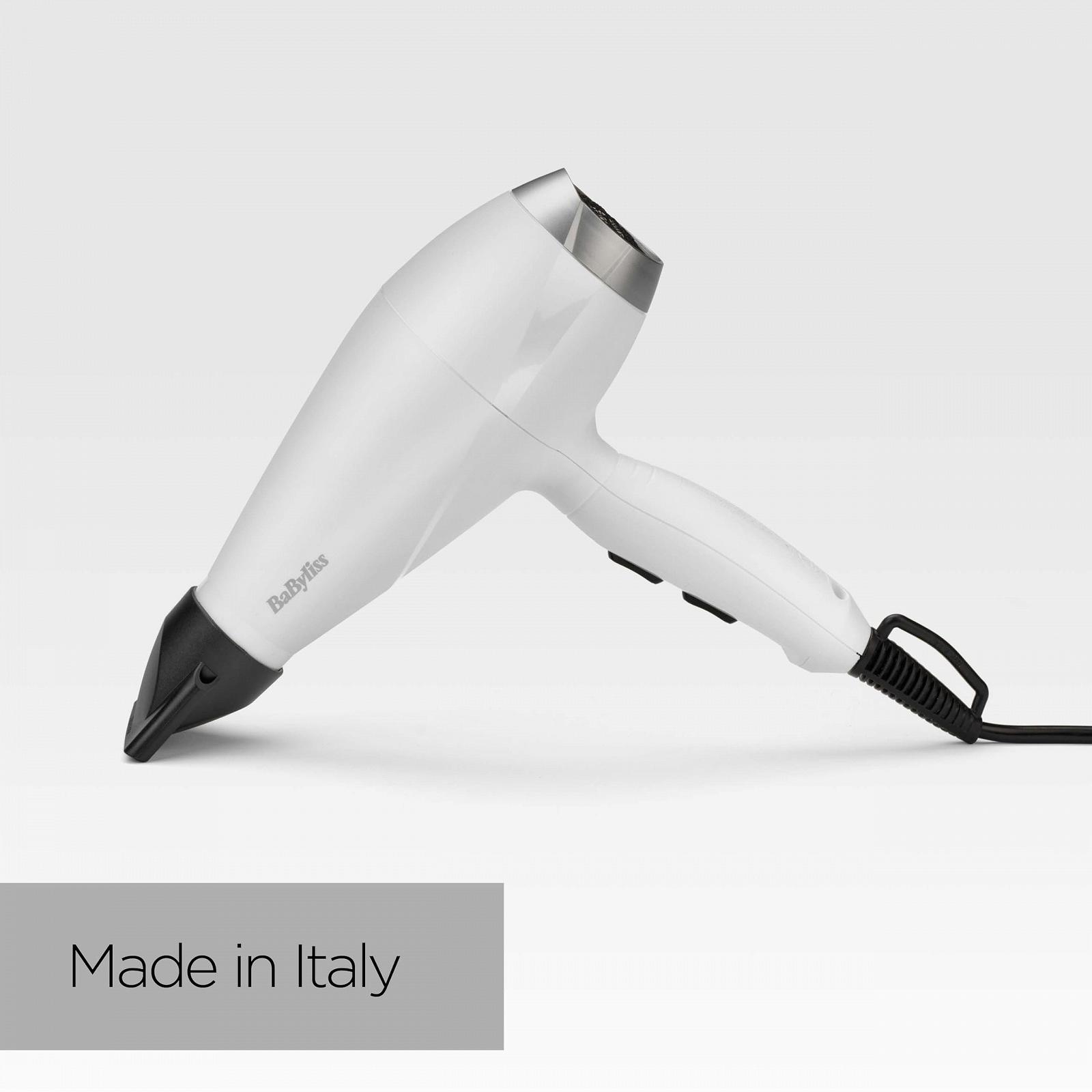 Фен BaByliss Speed Pro 2000 Вт, профессиональный AC, сделано в Италии, легкий, с ионной технологией против завивки, 3 температурных и 2 скоростных режима, белый, фото №8