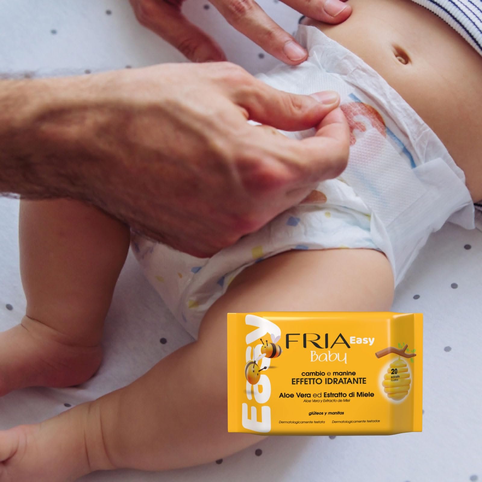 Салфетки Fria Easy Baby для смены подгузников с алоэ вера и экстрактом меда, увлажняющие кожу, 20 штук, фото №3