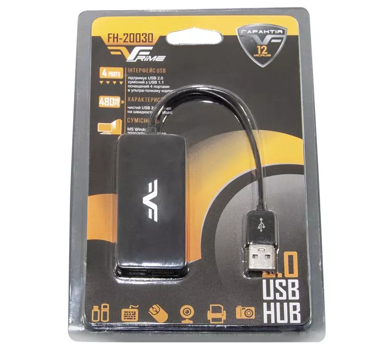 Концентратор USB 2.0 Frime 4хUSB2.0 Black (FH-20030), фото №3