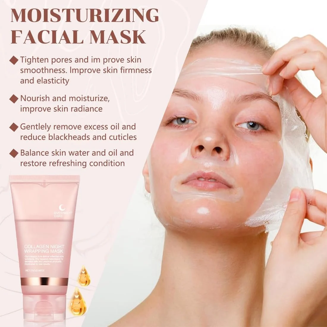 Ночная маска Collagen, маска для лица Collagen Overnight Wrapping Peel Off, корейская маска Collagen Peel Off, маска Collagen Wrapping с кисточкой для всех типов кожи (2 шт. / пробный набор), фото №5