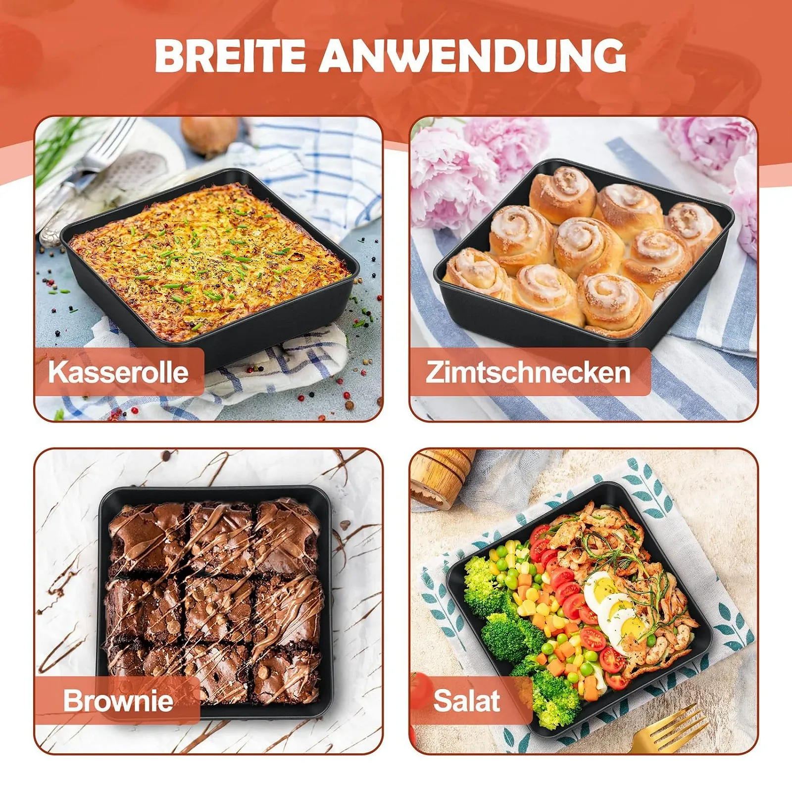 Форма для запекания Onader квадратная стальная антипригарная 20 см набор из 2 шт., фото №7