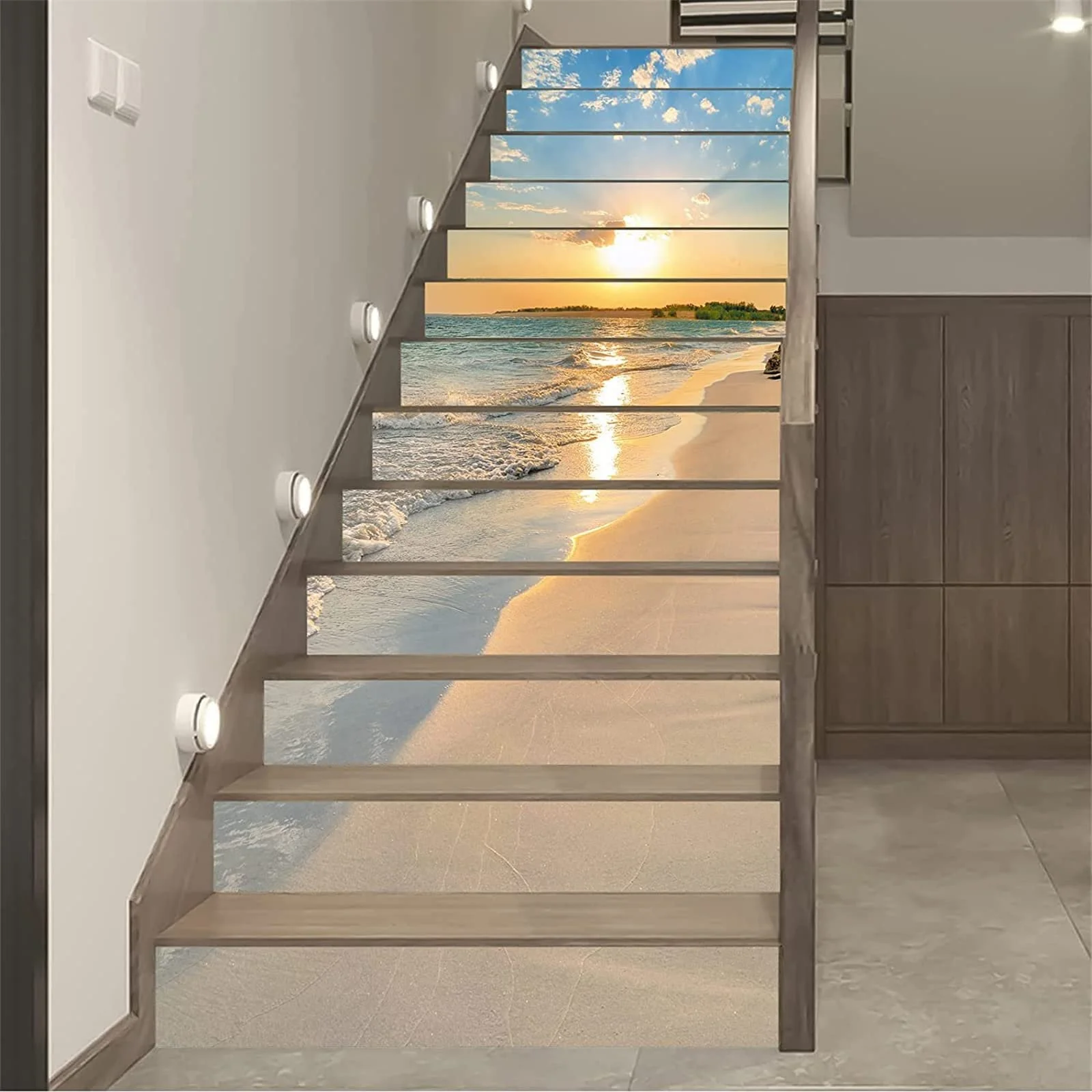 Наклейки на сходи FLFK 3D Sunrise Ocean Beach самоклейні вінілові 100 x 18 см 15 шт., фото №3