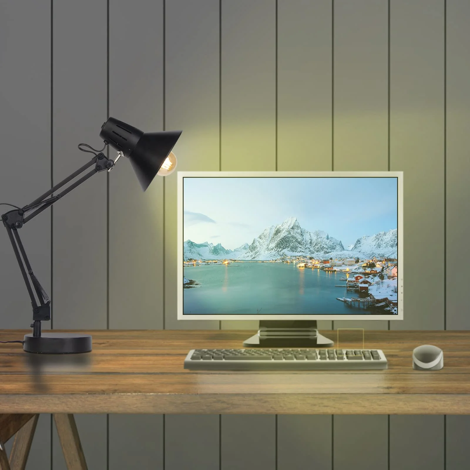 Настільна лампа FIRVRE металева регульована, гнучка шия, поворотний кронштейн, з USB-портами, чорна, фото №6