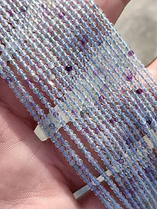 Намистини з натурального флюориту круглі грановані 2-2.25 мм, довжина нитки 33 см, каміння для намиста, браслетів - Фото 1