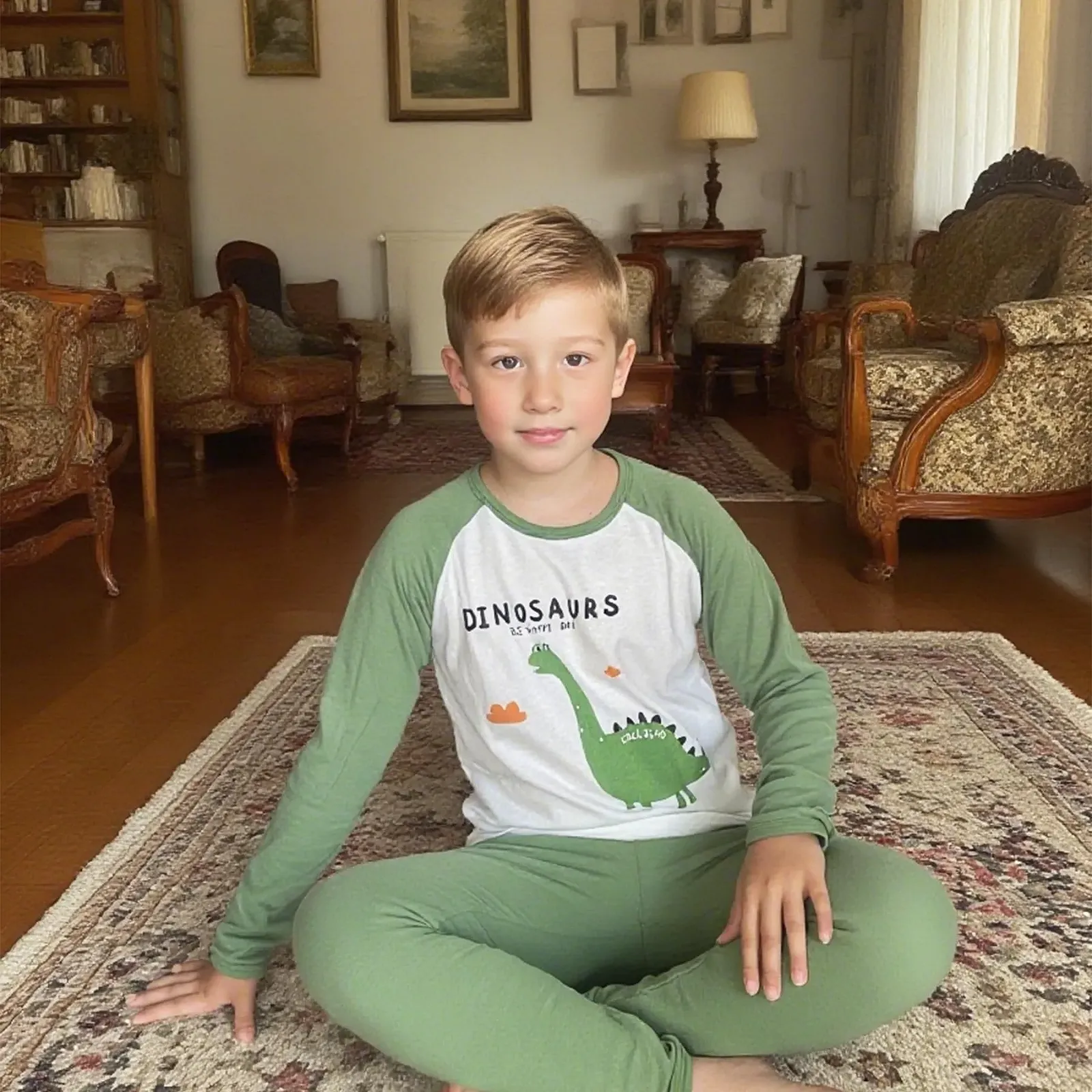 Комплект пижамы YANWANG для мальчиков, 100% хлопок, с длинными рукавами, динозавр, фото №6
