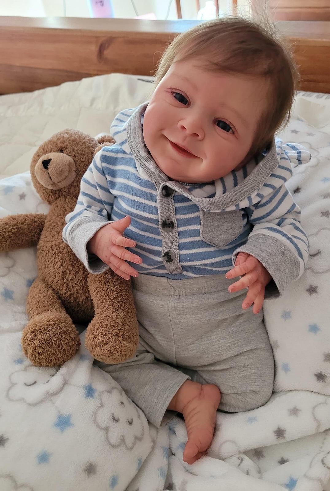 Кукла RXDOLL Reborn Baby Boy 45 см Реалистичная Кукла Полностью Силиконовая с Волосами Как Реальная Живая Кукла Новорожденные с Аксессуарами, фото №4