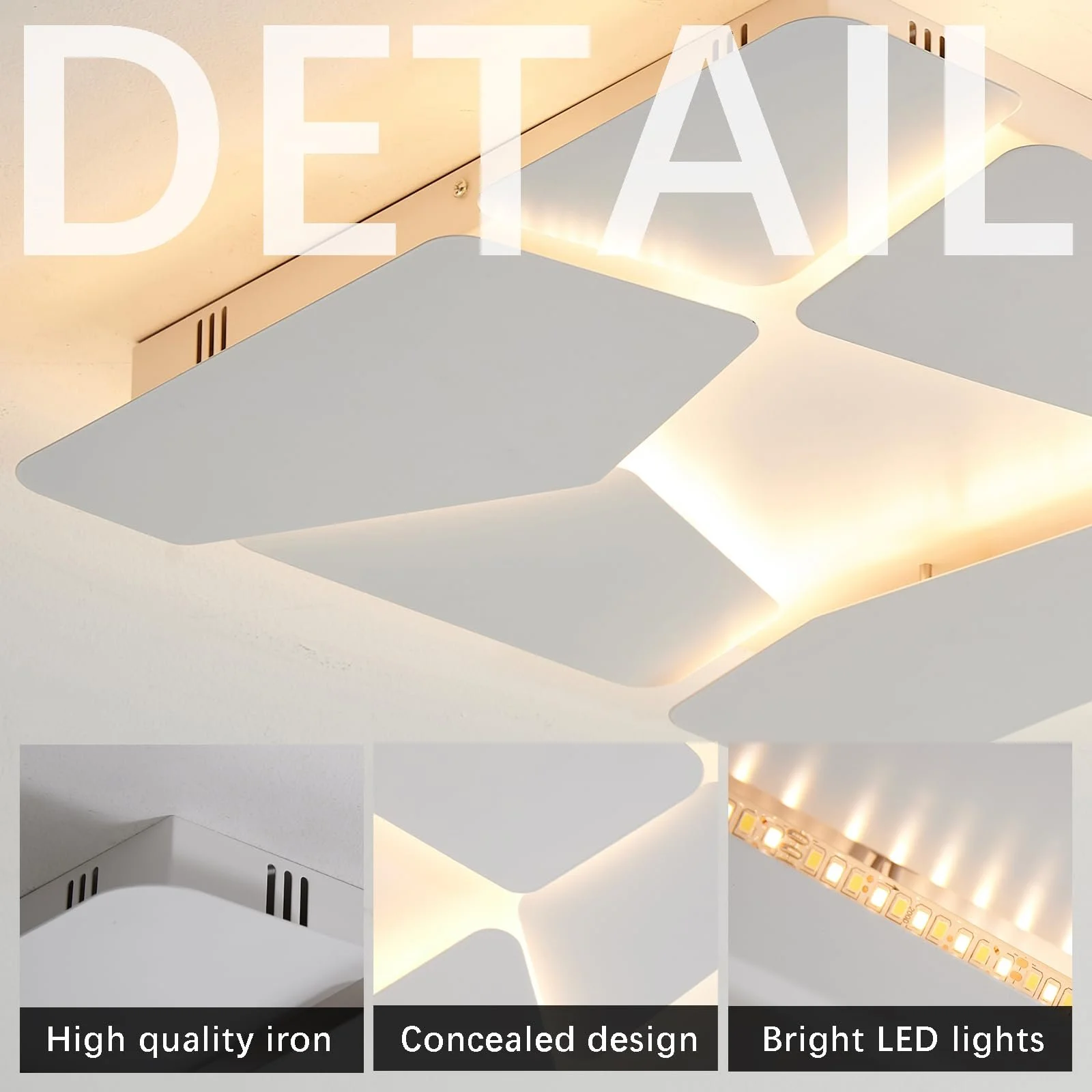 Світильник стельовий ZenithBeam LED для спальні Пульт Дистанційного Керування Квадратний Метал Білий Матовий 37 Вт 40 см, фото №4