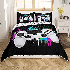 Постільна білизна Homemissing Gamer Game, 135 x 200 см, чохол на ковдру з відеоігровим контролером, білосніжна постільна білизна Gamepad Tie Dye, барвистий чохол на ковдру Tie Dye synthetic.ua - Фото 1