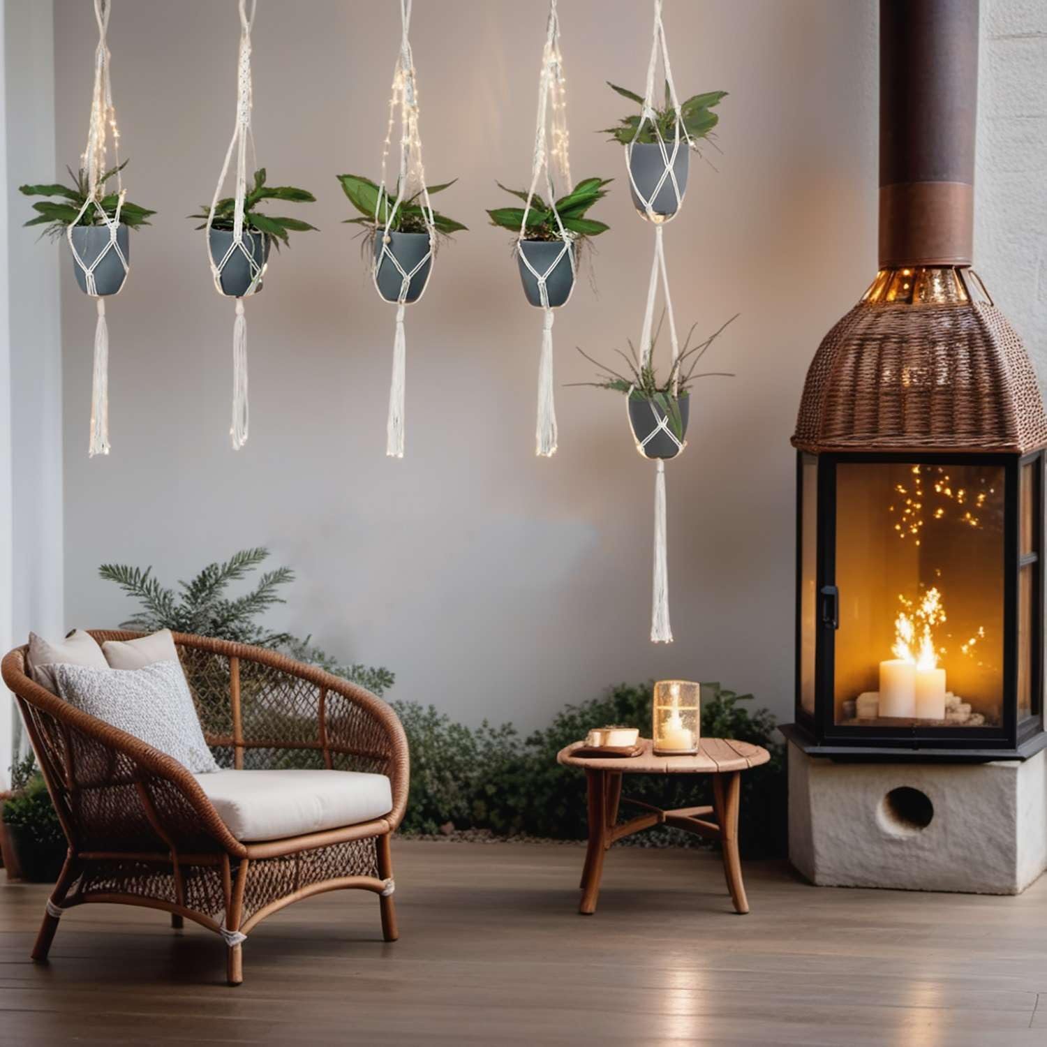 Підвісний кошик макраме 5 шт. Білий 145/104/100 cm З бавовняних мотузок, фото №5