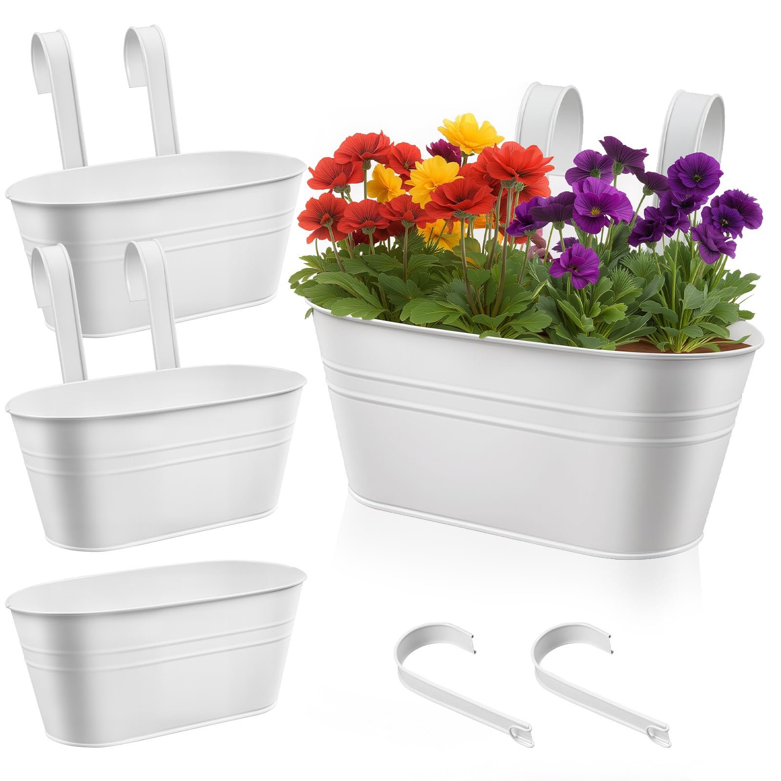 Кашпо металеві підвісні YedZen набір 4 шт 27,5 см білі, фото №6