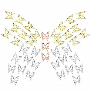 3D Украшения для ногтей Amaxiu, Бабочки, 80 шт., Золотой, Серебряный, Розовое золото - Фото 1