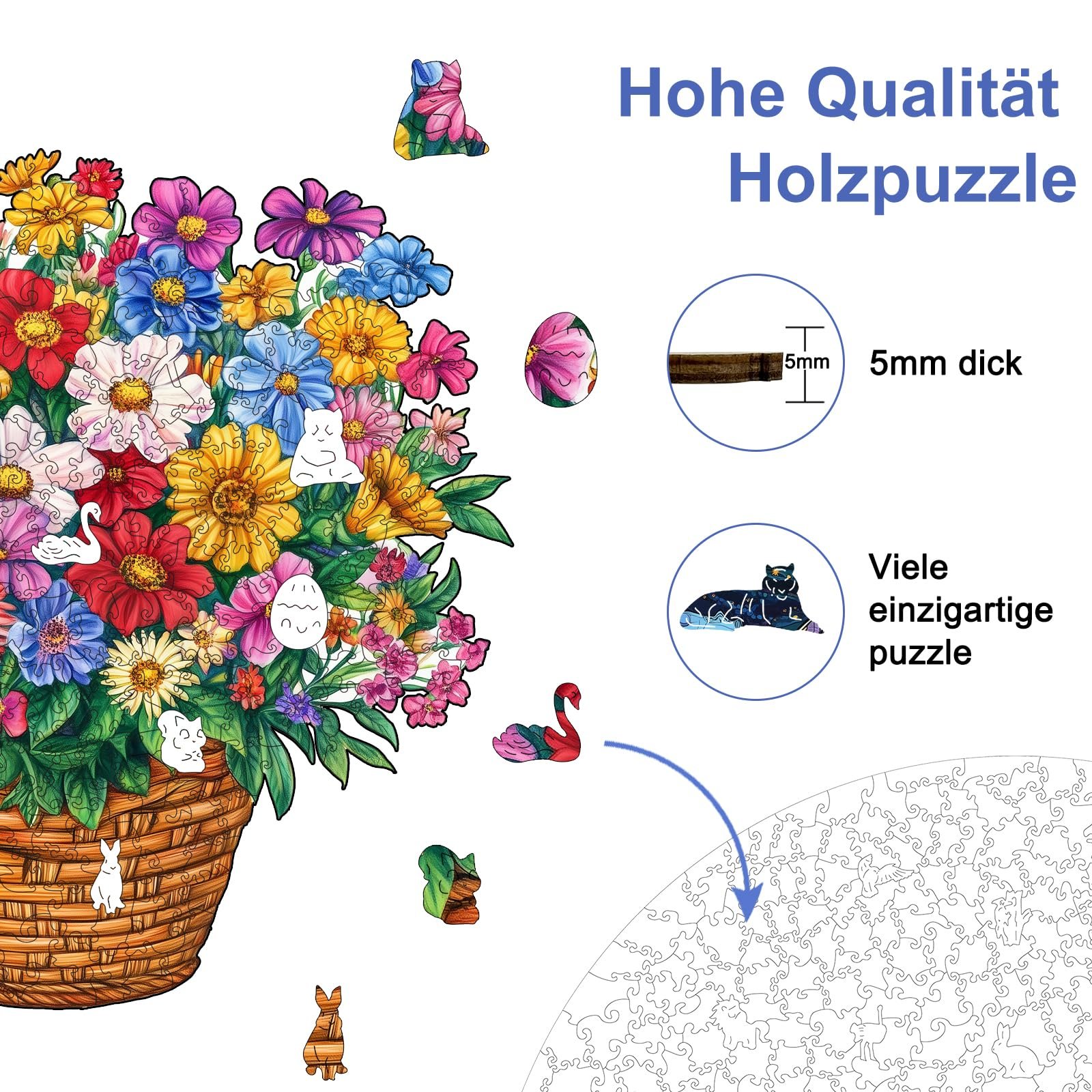 Пазл деревянный Flowers Unique Wooden Puzzle Animal Shape 283 элемента L 35.6 x 34.4 см, фото №2 Пазл деревянный Flowers Unique Wooden Puzzle Animal Shape 283 элемента L 35.6 x 34.4 см, фото №2