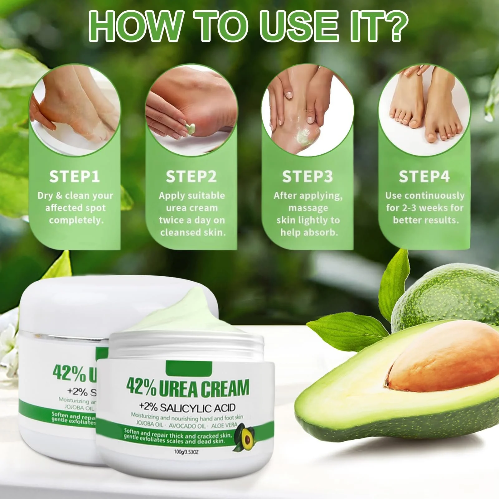 Крем для ног Urea 42% с 2% салициловой кислотой и маслом авокадо против мозолей и трещин, фото №6