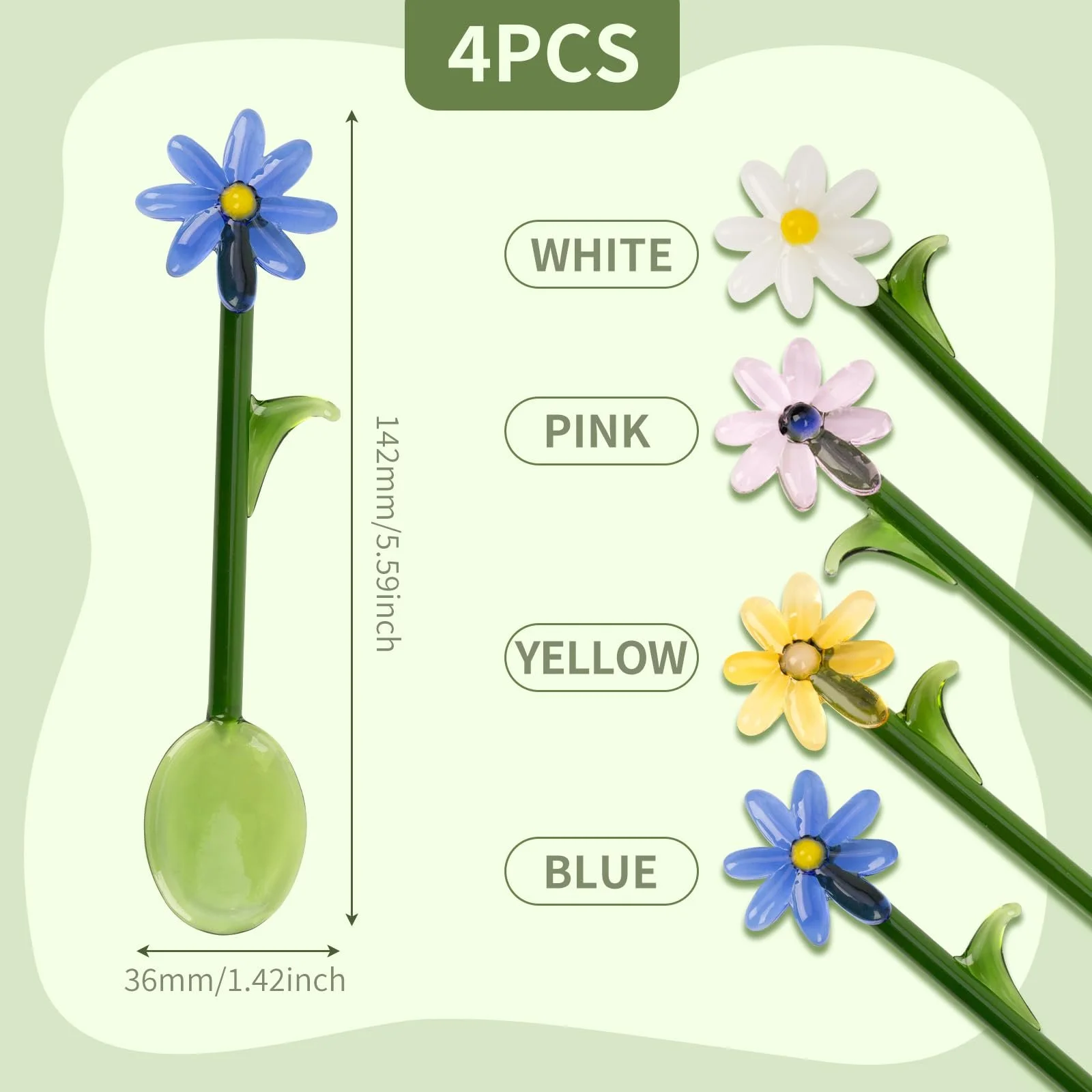 Ложка скляна Квітка 15 см, прозора, кольорова, з довгою ручкою для змішування кави, для коктейлів, для дому, бару та вечірок, набір 4 шт, фото №2 Ложка скляна Квітка 15 см, прозора, кольорова, з довгою ручкою для змішування кави, для коктейлів, для дому, бару та вечірок, набір 4 шт, фото №2