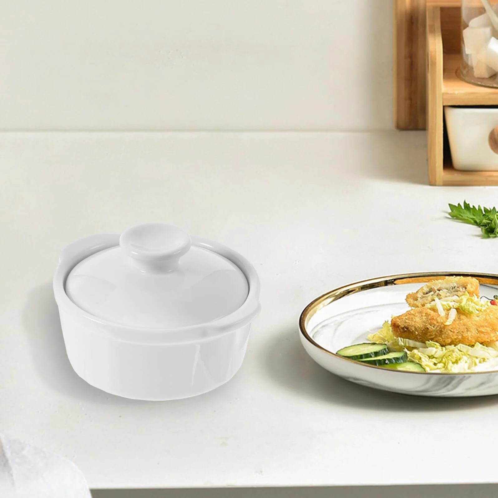 Миска для запікання Veemoon керамічна з кришкою та ручкою 4 дюйми герметична, фото №3