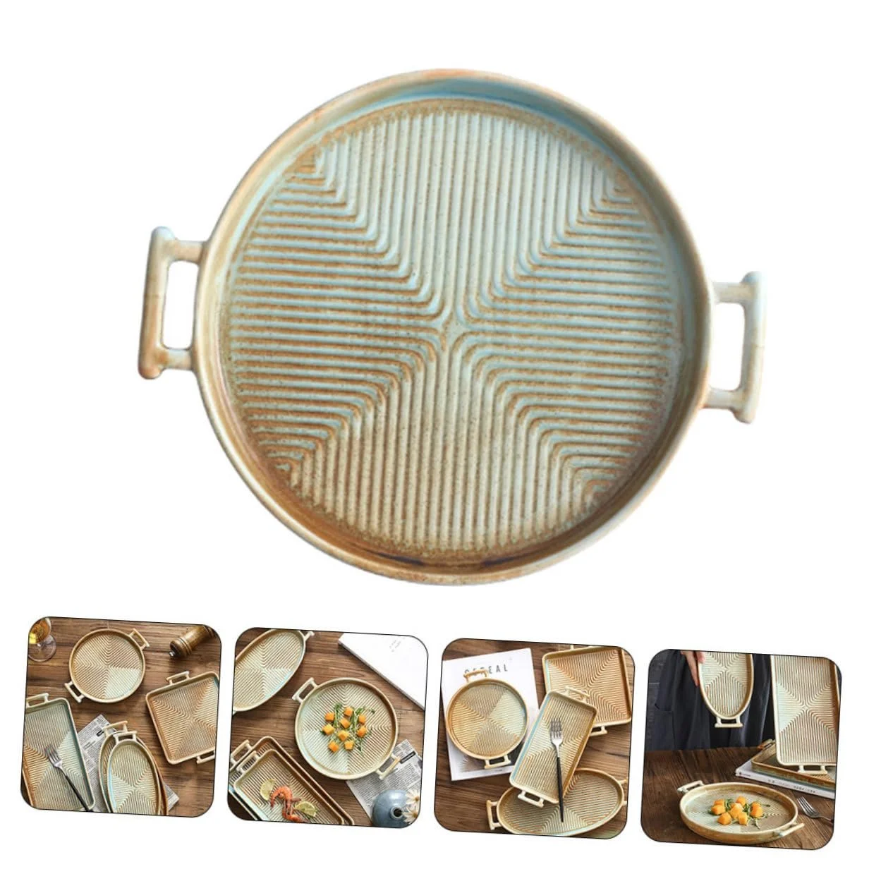 Форма для запікання вінтажна керамічна з подвійними ручками кругла, фото №5