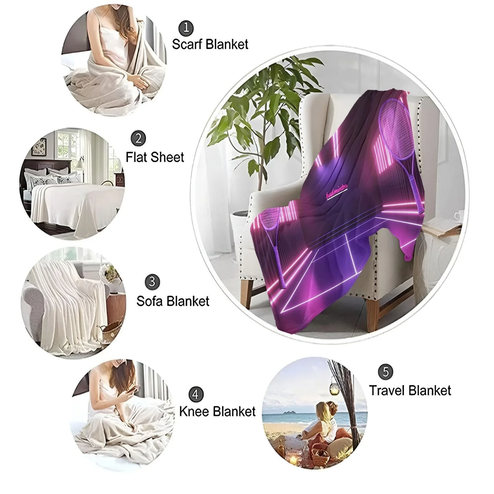 Одеяло Фланель Мягкое, Простота Неон Стадион, 200 x 200 см, Фиолетовый, фото №7