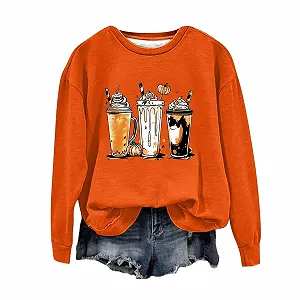Женский Свитшот Без Капюшона Halloween С Тыквенным Принтом - Фото 1