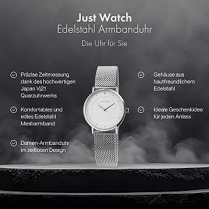 Женские часы JUST WATCH Virginia JW10073, нержавеющая сталь, сетчатый ремешок, элегантные, аналоговые, кварцевые synthetic.ua - Фото 1