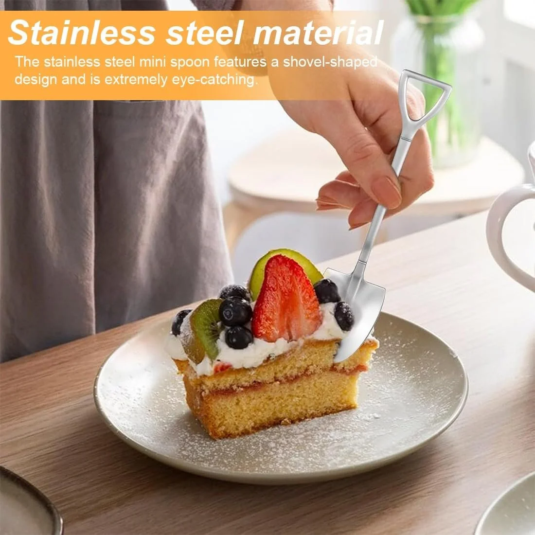 Ложка-вилка Spade из нержавеющей стали, креативная ложка для десерта, кофейная ложка, ложка для мороженого, вилка для торта, ложка-вилка в форме лопаты, инструменты для смешивания, ложка для эспрессо для вечеринок и ресторанов, 10 шт, фото №2