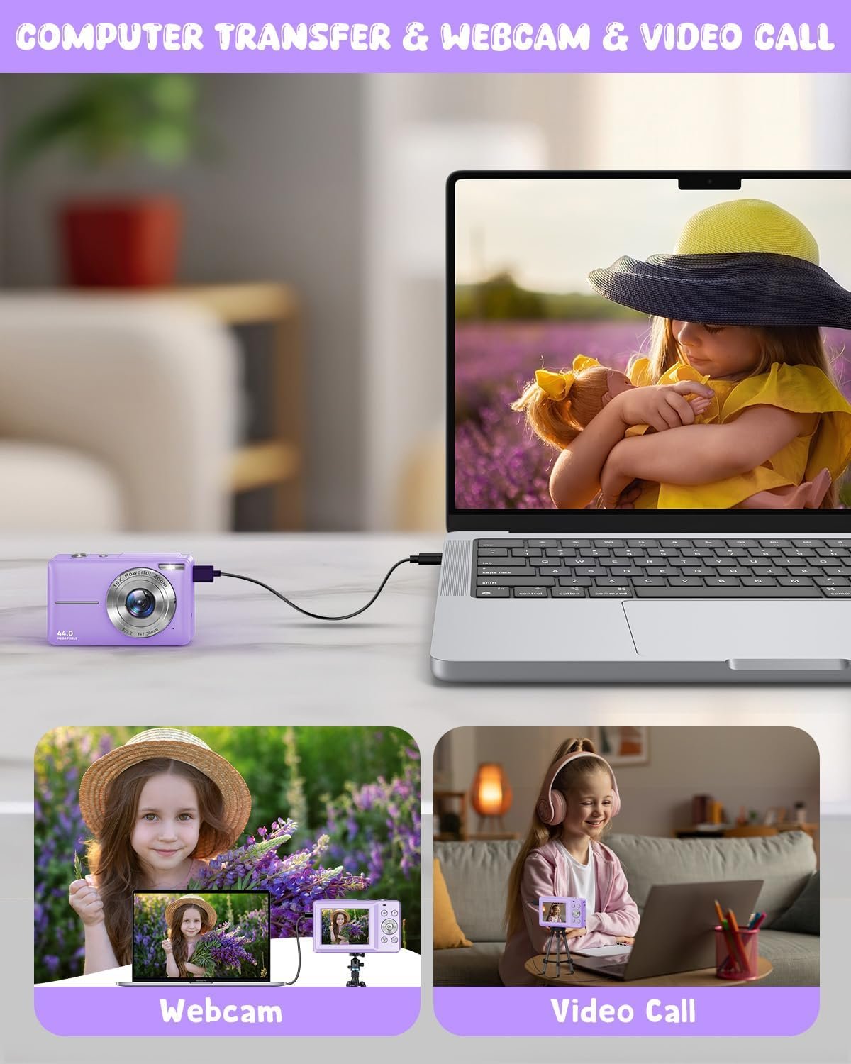 Фотоапарат AOREGRE 44Мп / CMOS / FHD 1080p 30fps / 16Х зум / Wi-Fi / Фіолетовий, фото №7