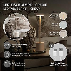 Настільна лампа ML-Design LED Бездротова Сенсорна 3 кольори світла Димування Металева USB-C Ø8x34,5 см Кремова synthetic.ua - Фото 1