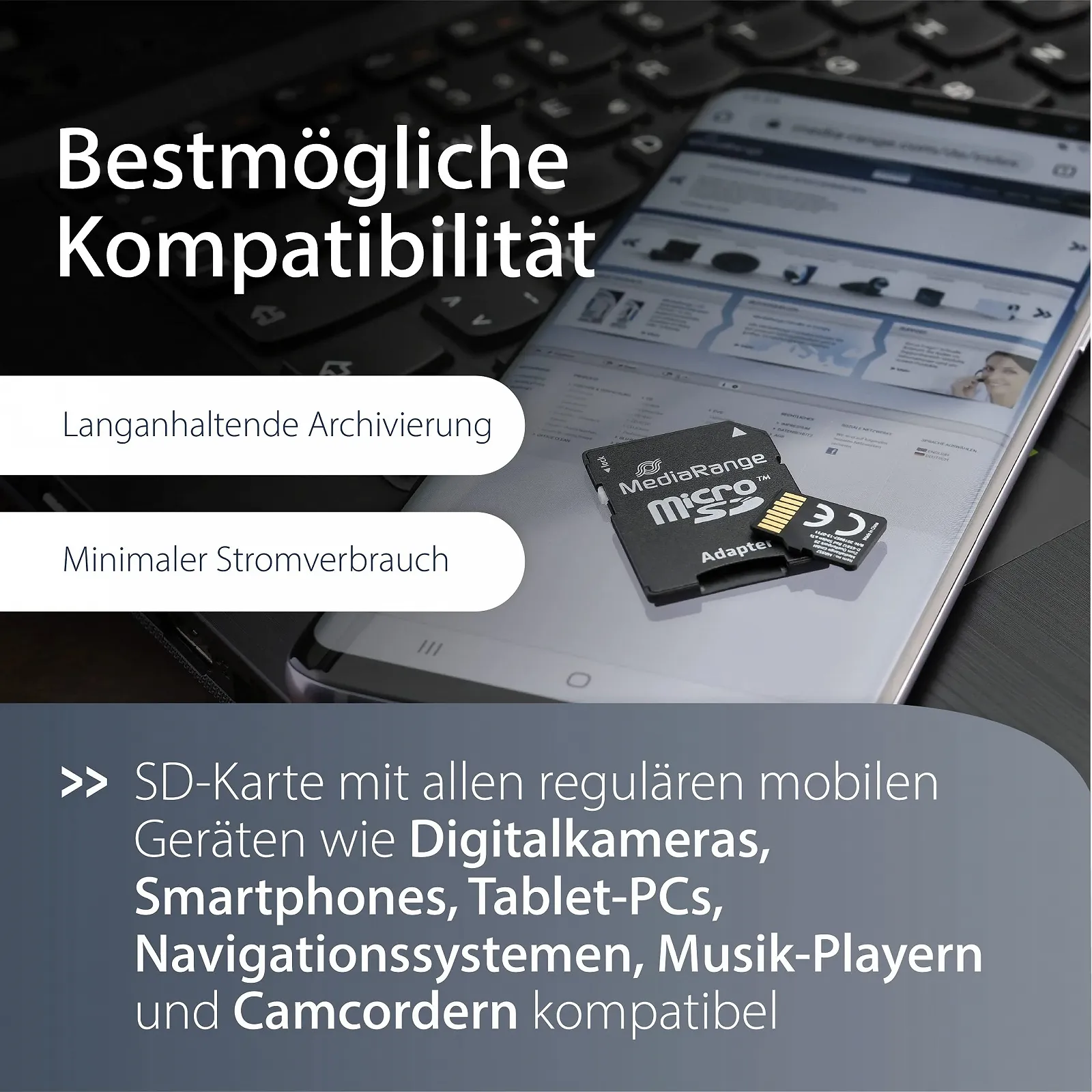 Карта пам'яті MediaRange Micro SDXC 256GB Speed Class 10 з SD-адаптером, фото №4 Карта пам'яті MediaRange Micro SDXC 256GB Speed Class 10 з SD-адаптером, фото №4