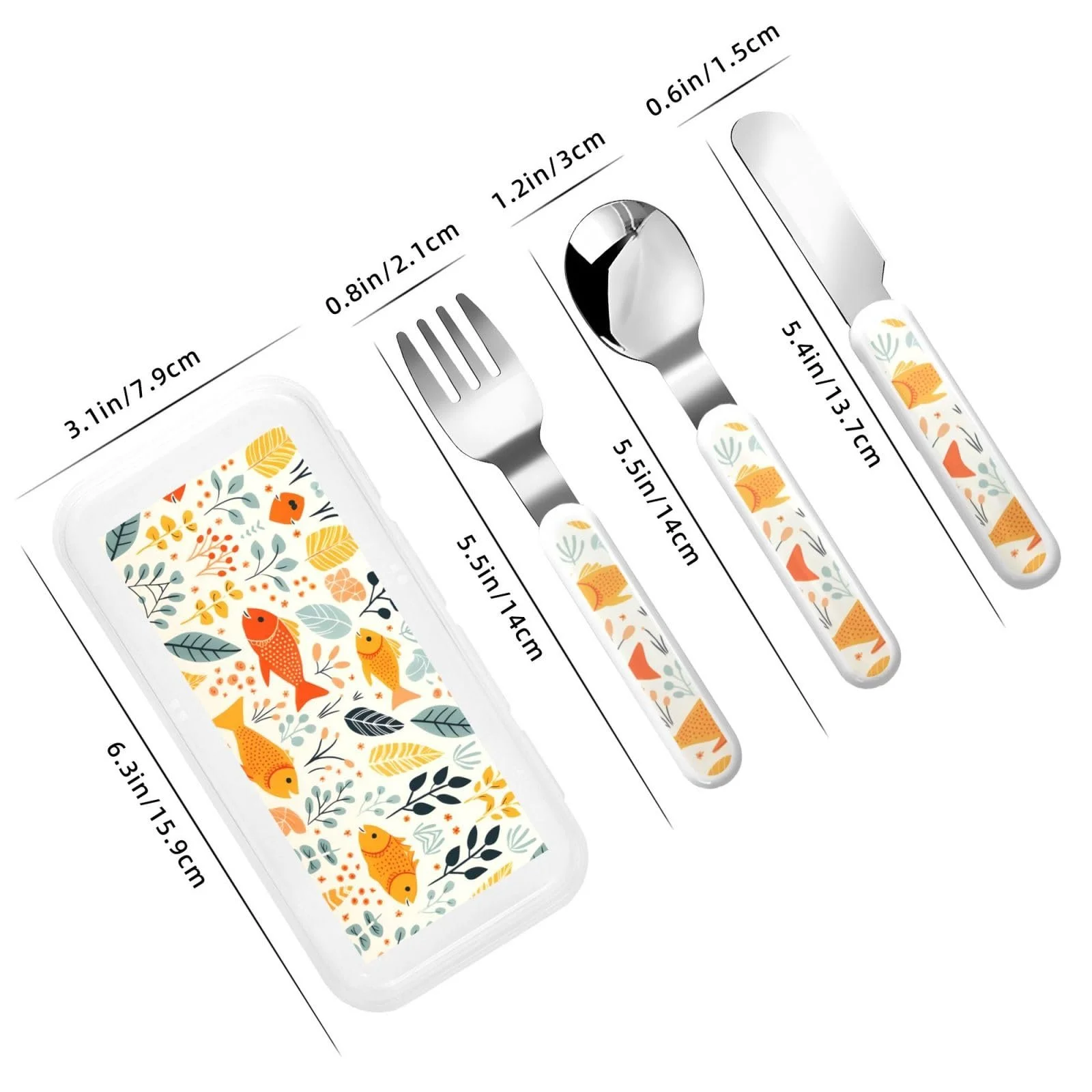 Дитячий набір столових приборів з малюнком коропів та трави, фото №3 Дитячий набір столових приборів з малюнком коропів та трави, фото №3