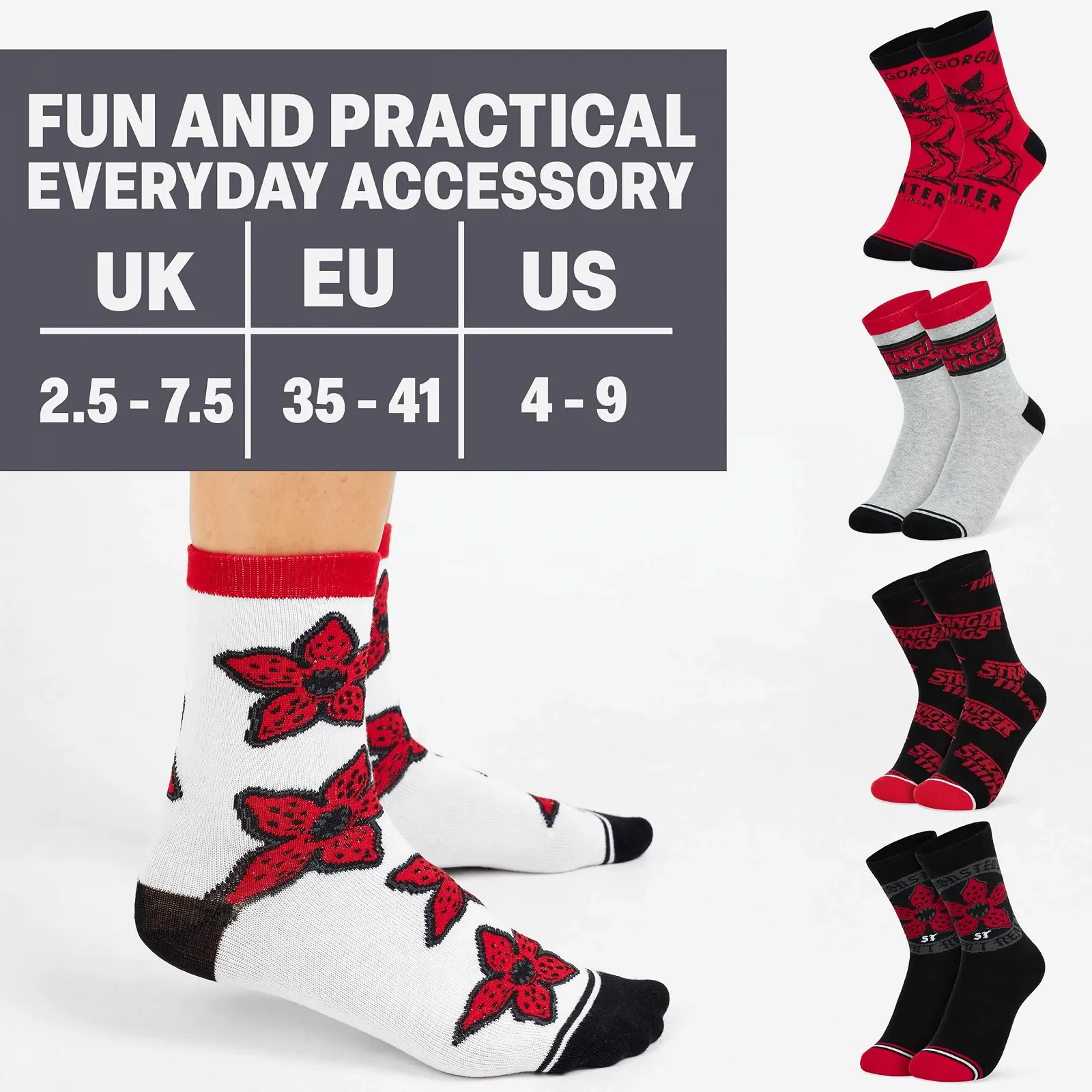 Носки Stranger Things, смешные, для женщин и подростков, набор 5 пар - Размер 35-41, красочные, хлопковые, подарок для женщин, фото №6