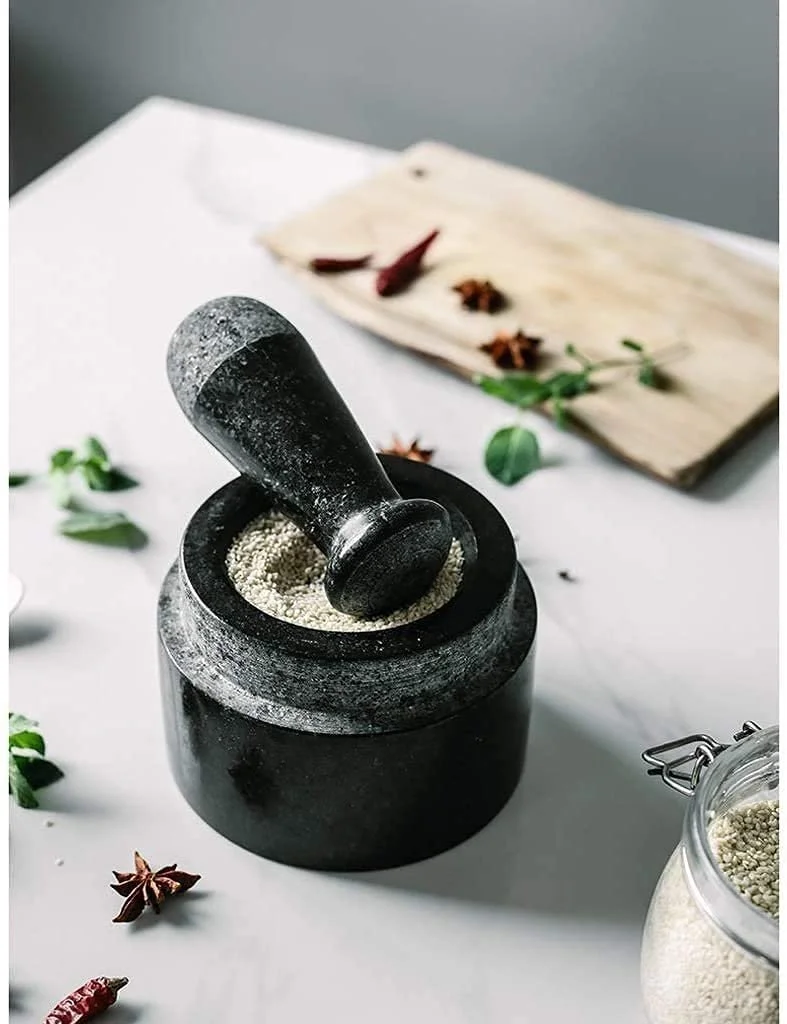 Ступка з товкачиком з полірованого мармуру для гуакамоле Міцна, велика та елегантна, фото №3