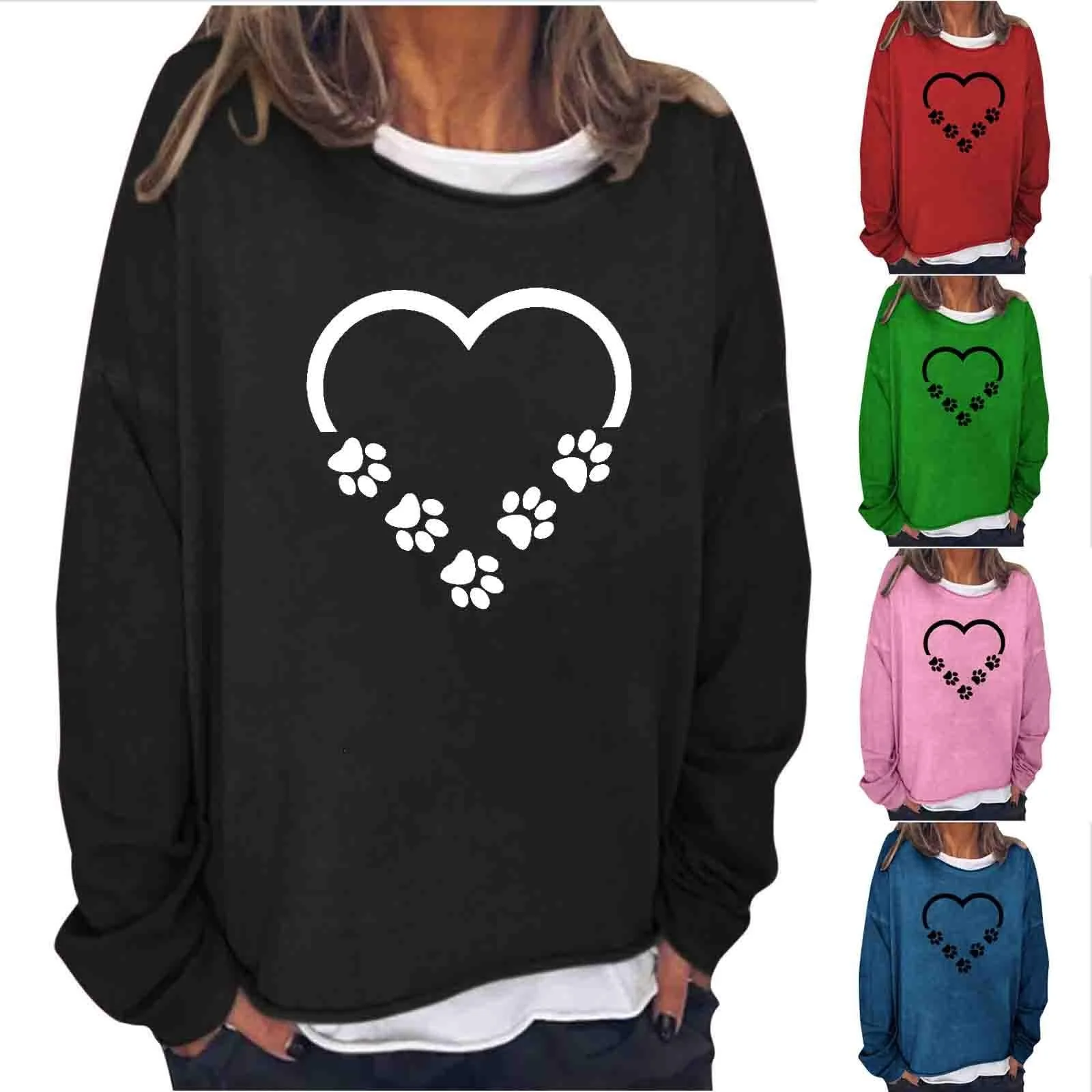 Женский Свитшот TRIGLICOLEUM Без Капюшона Пуловер С Принтом Сердца Любви и Следа Собачьей Лапы, Длинный Рукав, Базовая Рубашка, Круглый Вырез, Джемпер, Блузка Большого Размера, фото №2 Женский Свитшот TRIGLICOLEUM Без Капюшона Пуловер С Принтом Сердца Любви и Следа Собачьей Лапы, Длинный Рукав, Базовая Рубашка, Круглый Вырез, Джемпер, Блузка Большого Размера, фото №2