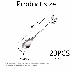 Ложка Кофейная Лист из нержавеющей стали Серебро Маленькая Эспрессо Мини с ручкой в форме листка, Чайная ложка из нержавеющей стали Нержавеющая Десертная ложка для кофе, чая, мороженого, напитков, подарок, 20 шт synthetic.ua - Фото 1
