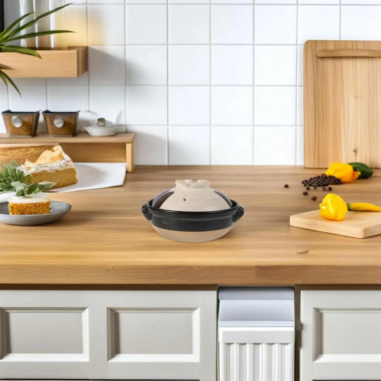 Кастрюля SHOWERORO Vintage Japanese керамическая с двойной ручкой и крышкой для открытого огня, фото №6