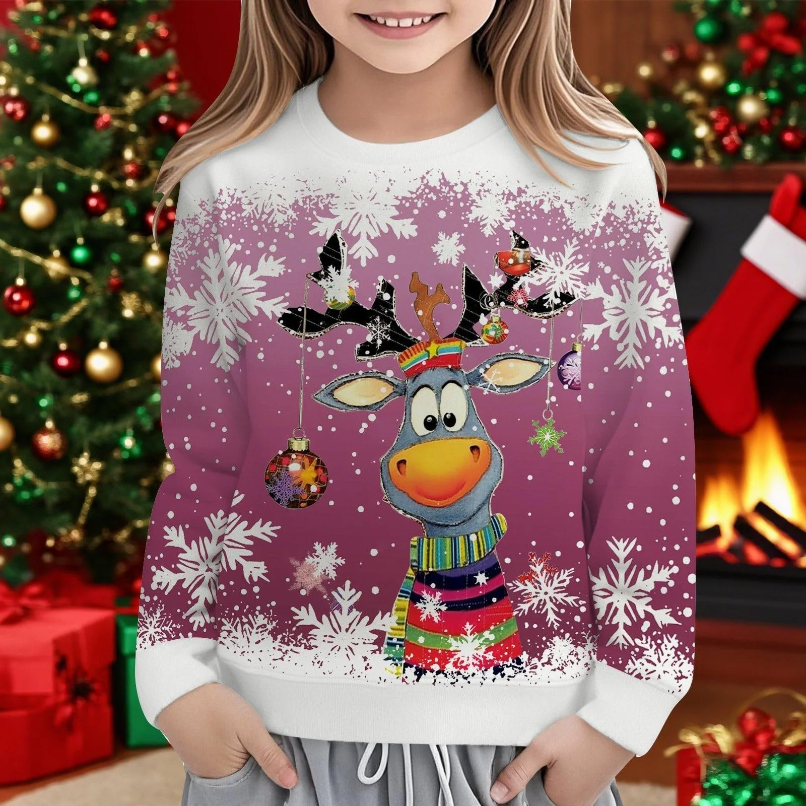 Дівчача святкова толстовка з принтом оленя Generisch, з довгими рукавами, фото №3