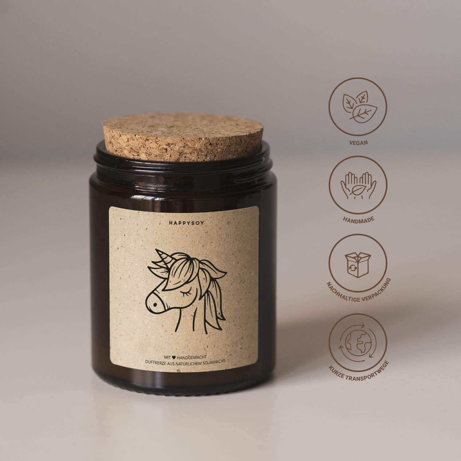 Свічка Happysoy Подарункова Ароматична у Склі Соєва Ручної роботи в Німеччині Веганська з мотивом єдинорога, фото №6
