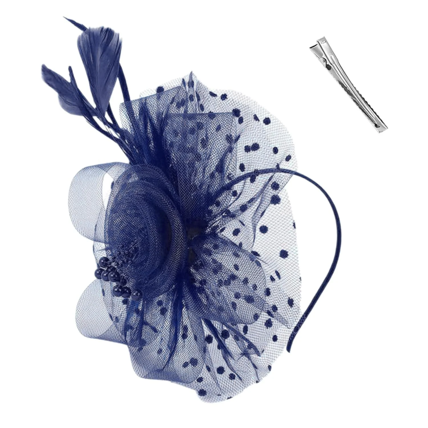 Жіночий обруч Перо Сітка Ретро Темно-синій, фото №1