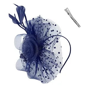 Жіночий обруч Перо Сітка Ретро Темно-синій - Фото 1