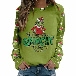 Рождественский джемпер BHXUTK Женская кофта Рождественская уродливая рождественская футболка для женщин Круглый вырез Длинный рукав Футболки Повседневная смешная снежинка с принтом Свободные свитшоты - Фото 1