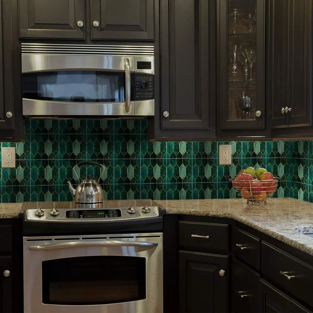 Наклейки для плитки 15 x 15 см 10 шт. Зелений Золотий, фото №4 Наклейки для плитки 15 x 15 см 10 шт. Зелений Золотий, фото №4