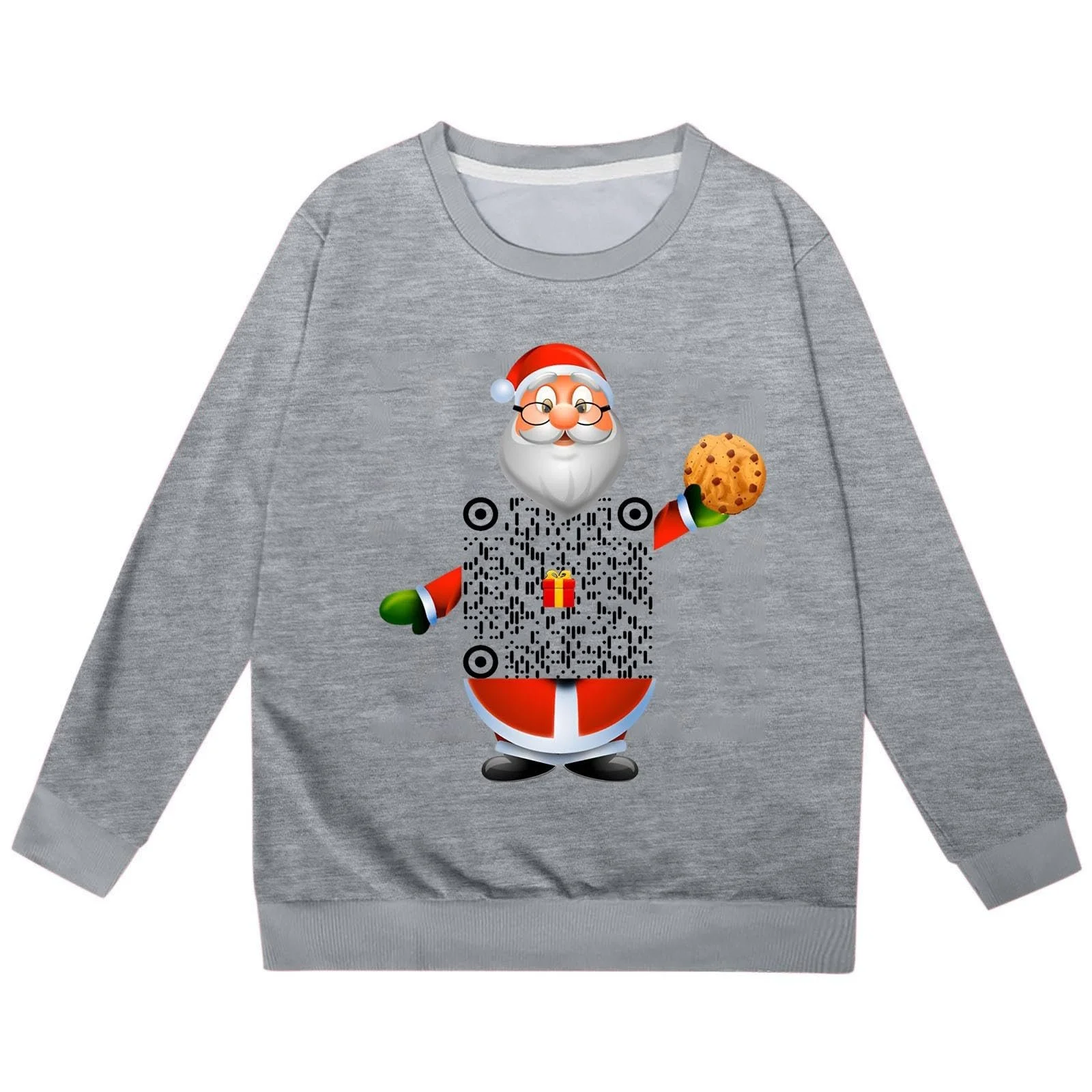 Різдвяний світшот, толстовка з довгими рукавами, круглим вирізом і різдвяним принтом з QR-кодом для дітей, фото №2