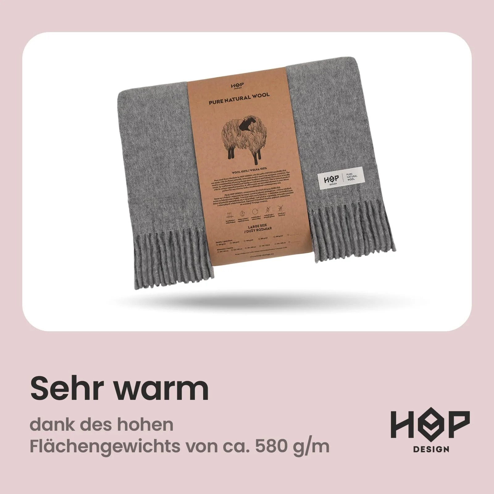 Вовняний Плед HOP DESIGN Virgin Wool - Тепла Покривало 155 x 205 см, фото №4