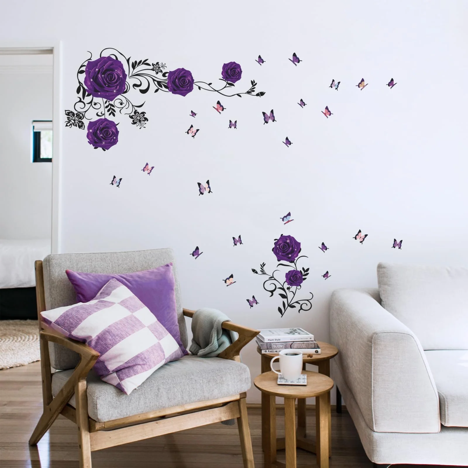 Наклейка на стіну Tanlaby Purple Roses Троянди та Півонії Пурпуровий/Блакитний, фото №3 Наклейка на стіну Tanlaby Purple Roses Троянди та Півонії Пурпуровий/Блакитний, фото №3