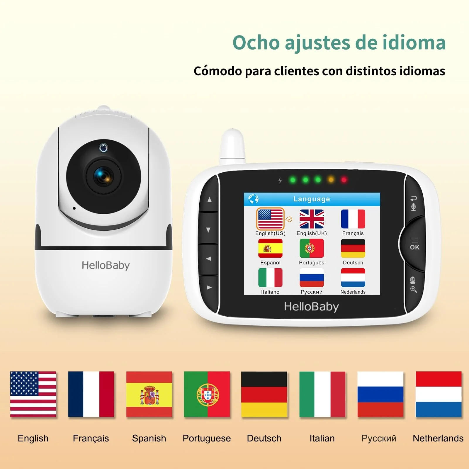 Відеоняня HelloBaby HB65 3.2 дюйма 360 градусів Дистанційне керування Pan-Tilt-Zoom Нічне бачення Інтерком Датчик температури, фото №2