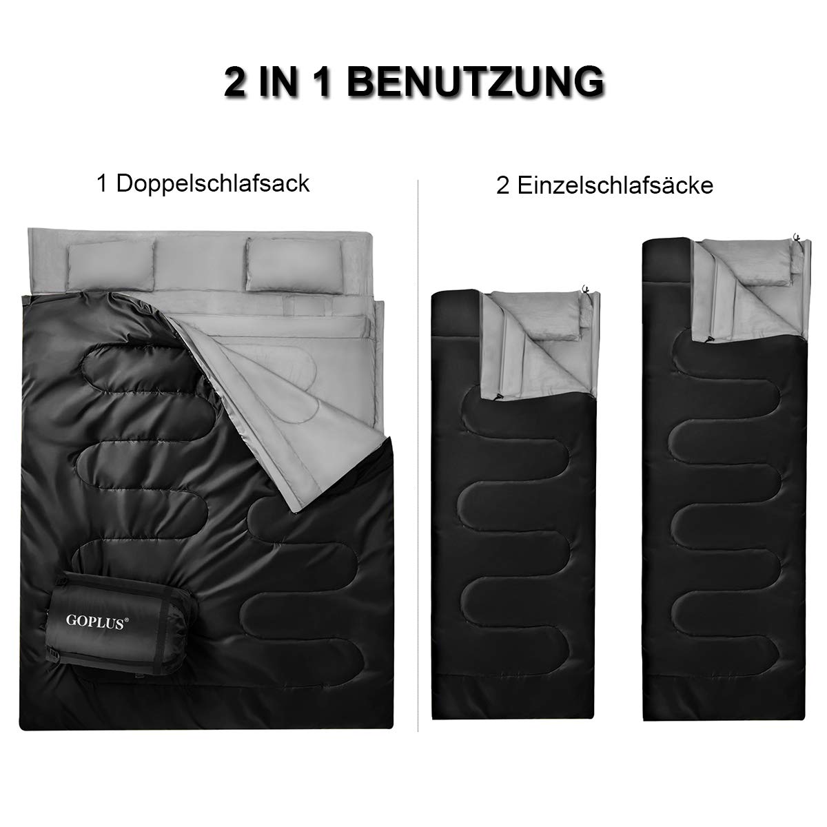 Одеяльный спальный мешок COSTWAY XL 2-in-1 220 x 150 см с 2 подушками, фото №4