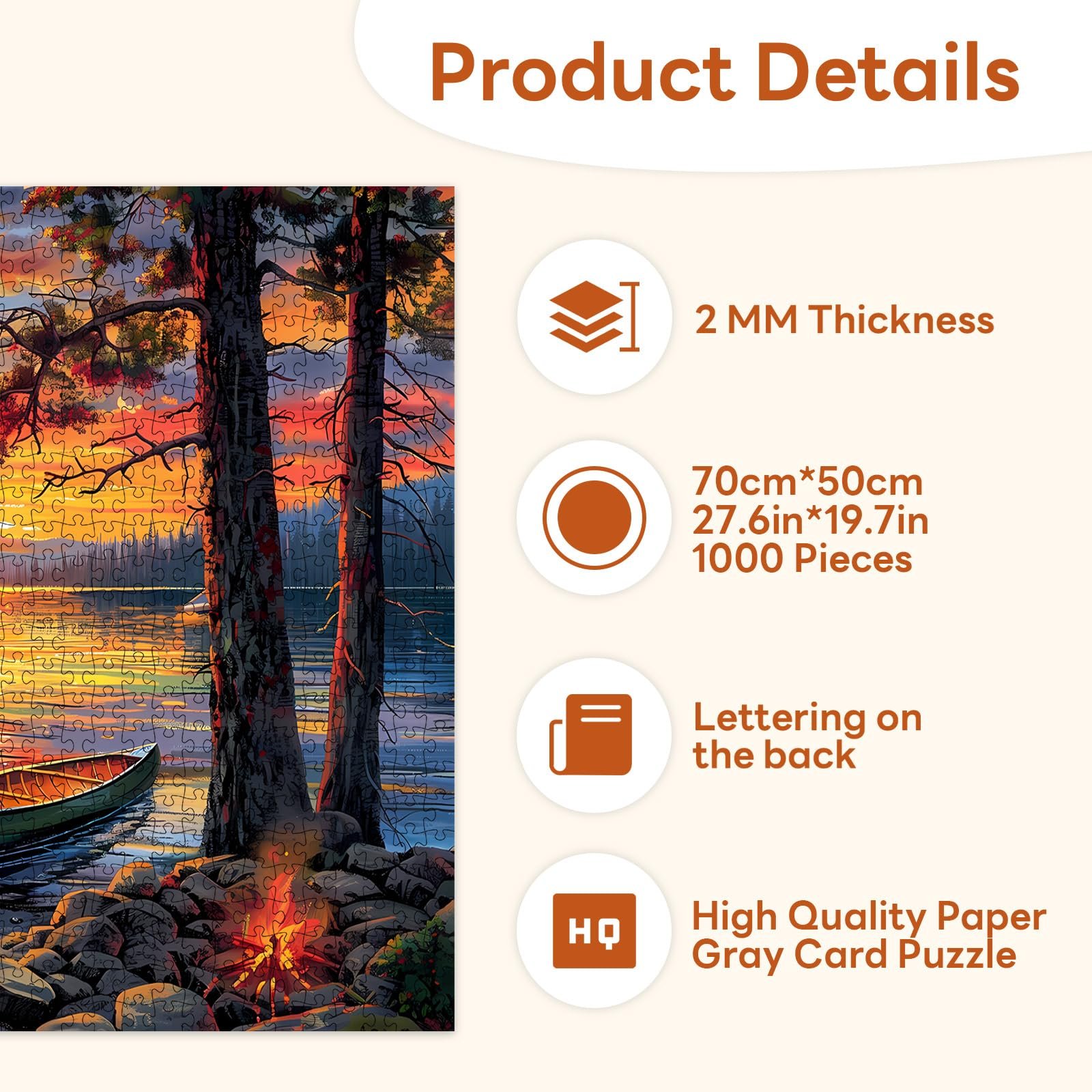 Пазл Classic Озеро з каное 1000 деталей прямокутний сірий картон 70 х 50 см Сірий, фото №3