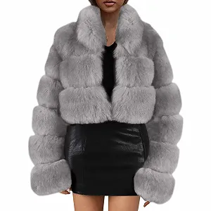 Женское короткое пальто, искусственный мех, элегантное - Фото 1