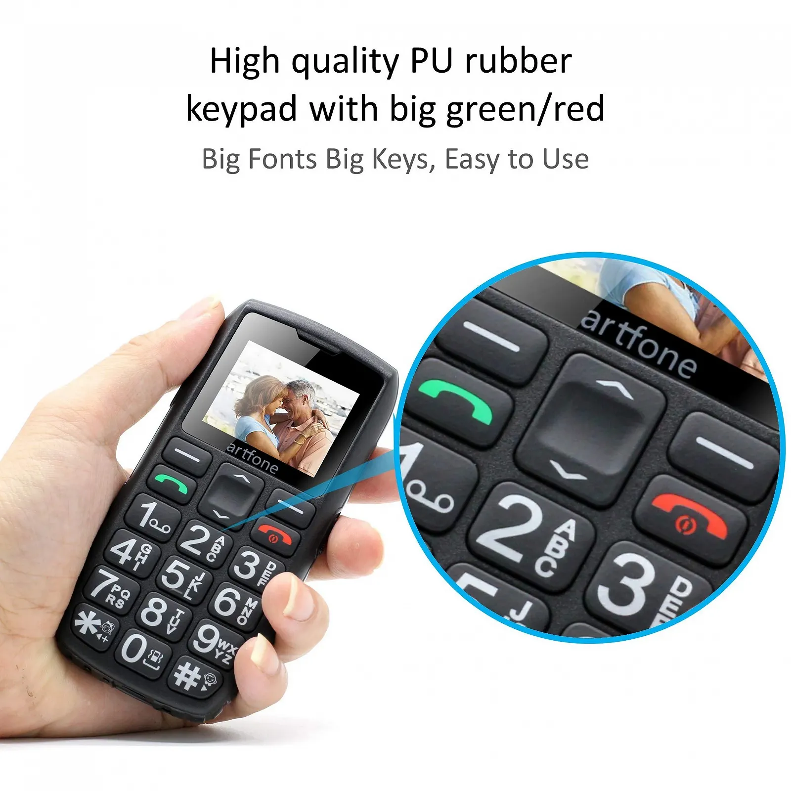 Телефон artfone C1+ для пожилых людей, Dual SIM, кнопка экстренного вызова, крупные кнопки, аккумулятор 1400 mAh, большое время ожидания, 1.77-дюймовый цветной дисплей, фото №4